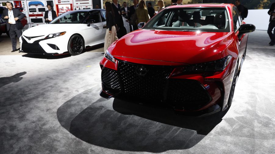 Toyota Motor Corp. Avalon TRD, right, and Camry TRD vehicles are displayed during AutoMobility LA ahead of the Los Angeles Auto Show
