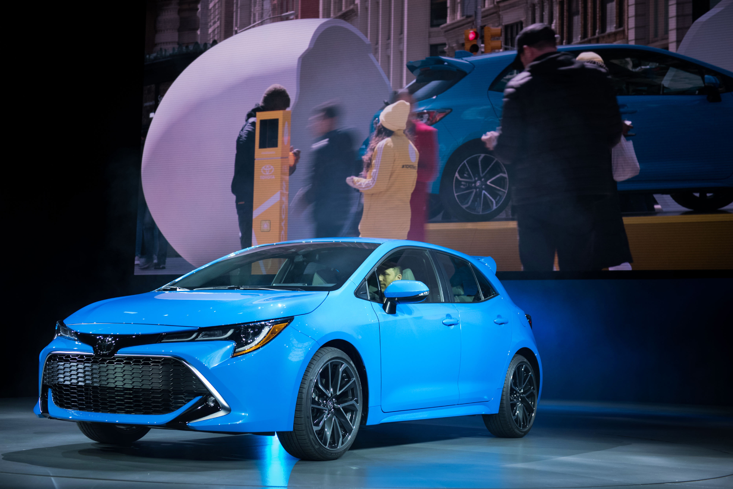 A blue Toyota Corolla XSE on display back when it was announced in 2019