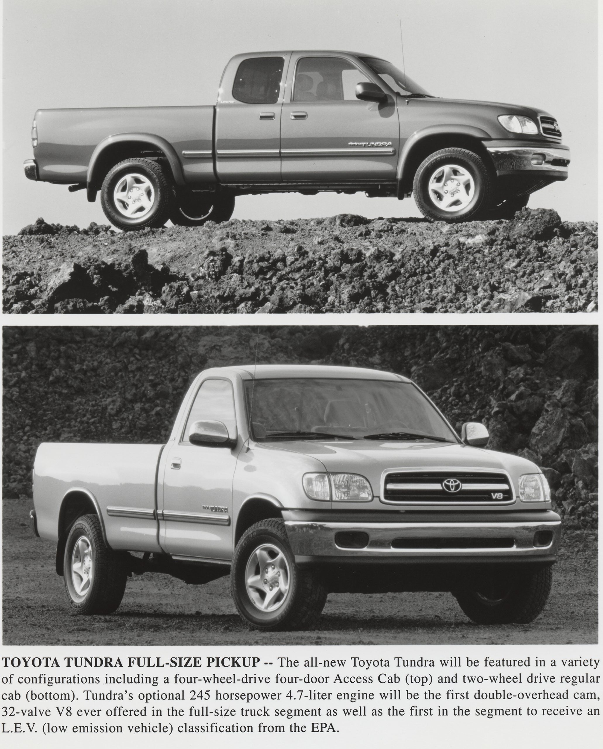 A news clipping talking about the first generation Toyota Tundra answering the question "When did the Toyota Tundra come out