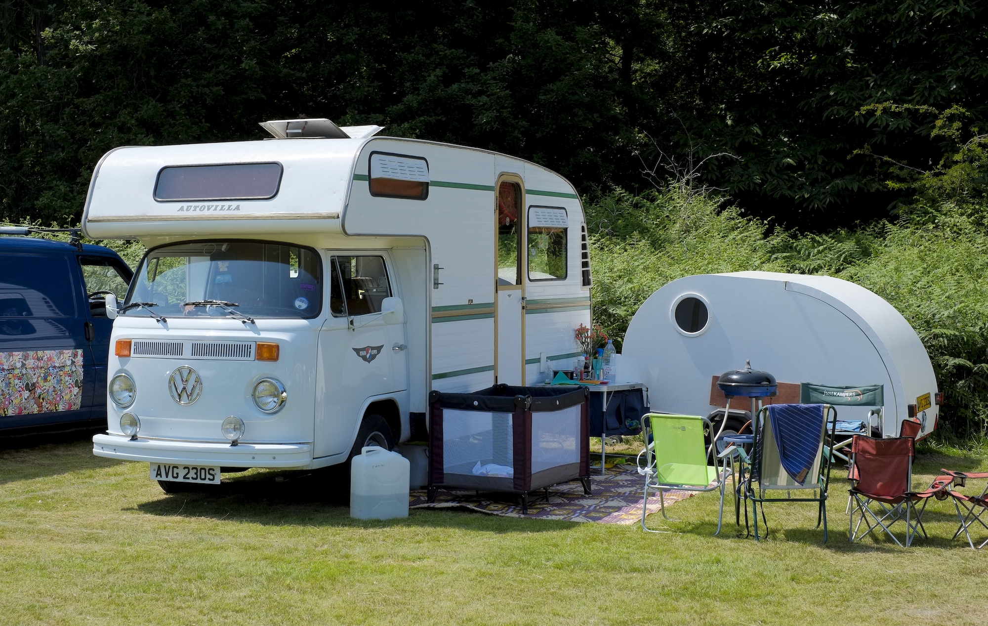 A Volkswagen RV on display at the Dubs at the Hall VW festival in Norfolk, United Kingdom