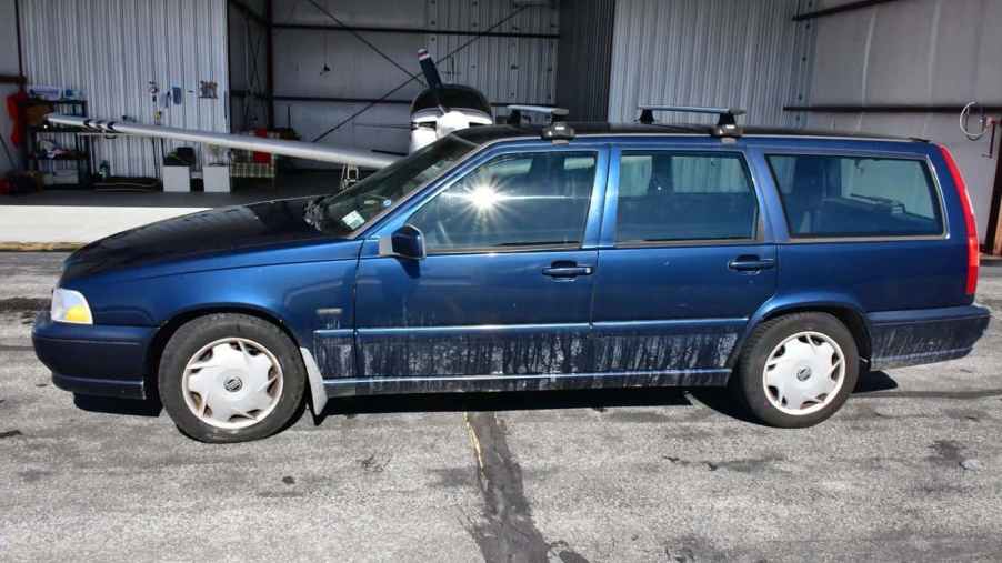 This blue Volvo station wagon is the most expensive volvo ever due to its "New York" vanity plate