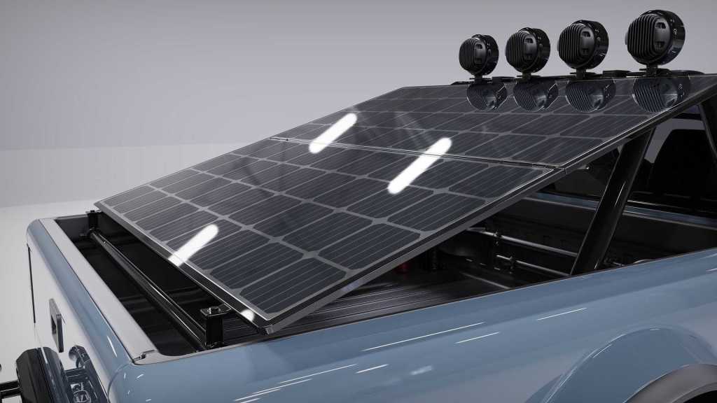 Alpha Wolf EV Pickup Truck with solar panel in bed