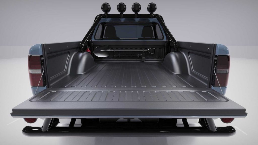 Alpha Wolf EV Pickup Truck bed with tailgate down