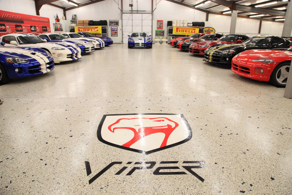 A garage full of the worlds largest dodge viper collection