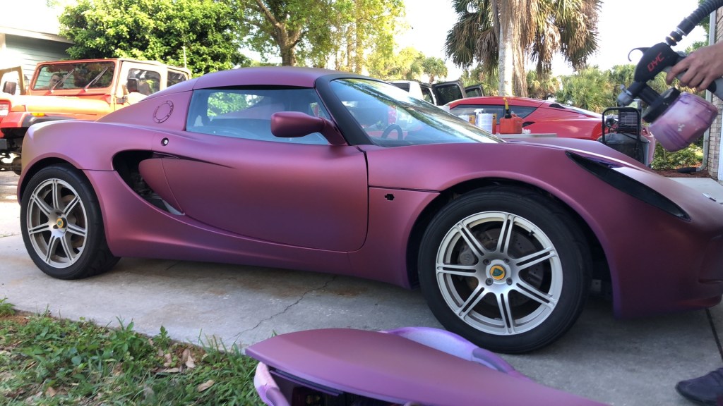 A custom wine-color Plasti Dip on my Lotus Elise