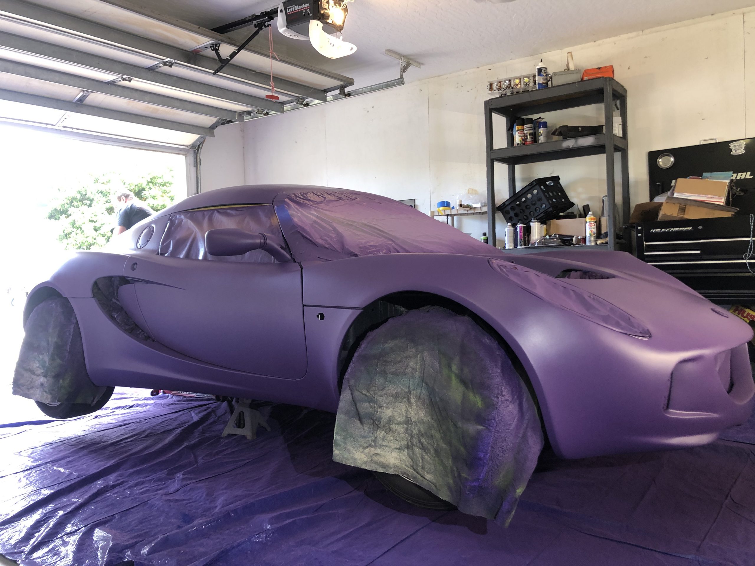 The purple base coat of Plasti Dip for my Lotus Elise