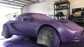 The purple base coat of Plasti Dip for my Lotus Elise