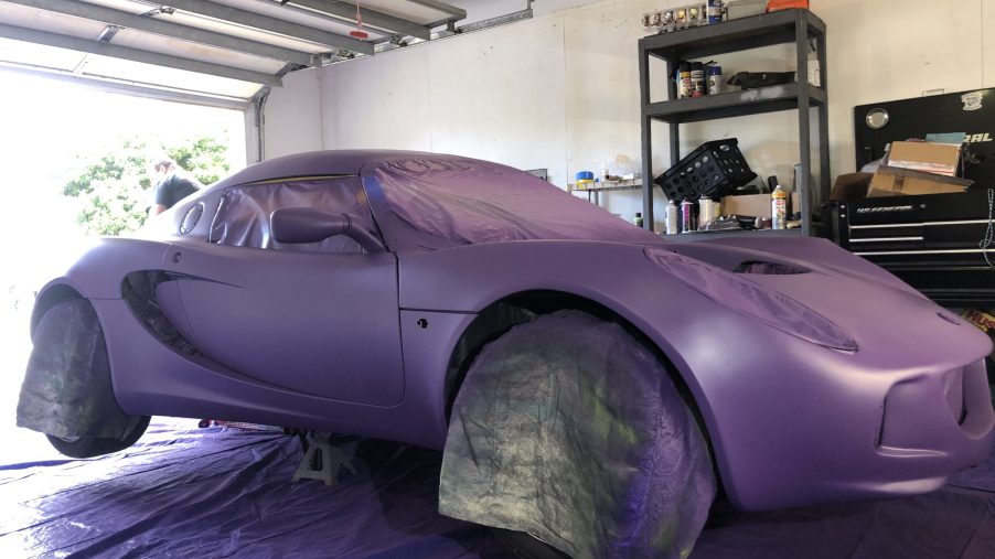 The purple base coat of Plasti Dip for my Lotus Elise