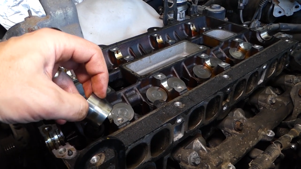 Engine lifters removed from a cylinder head 