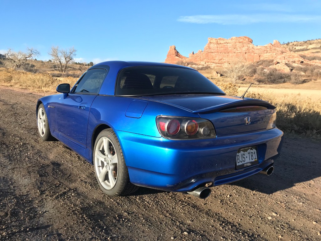 a rear shot of my blue 2008 Honda S2000 