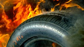 a Michelin tire on fire