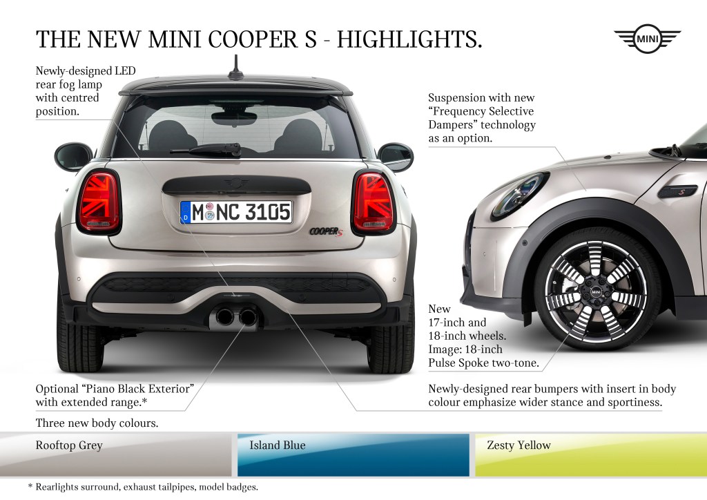 An overview of updates to the rear and side of the new Mini Cooper S