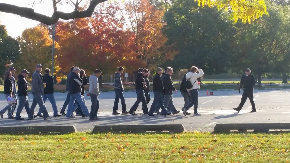 SCCA solo autocross participants walking the course 