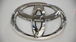 A logo of Toyota is pictured at the companys showroom in Tokyo on November 6, 2020. (Photo by Philip FONG / AFP) (Photo by PHILIP FONG/AFP via Getty Images)