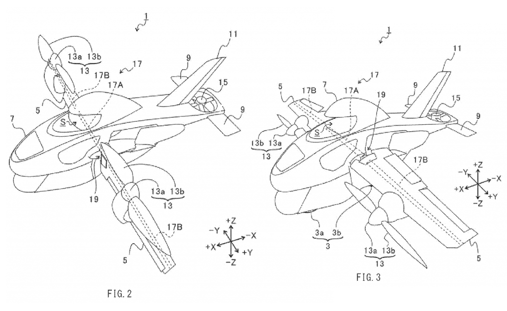 Patent application diagram for Subaru flying motorcycle 