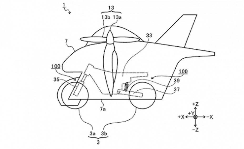 Patent application diagram for Subaru flying motorcycle