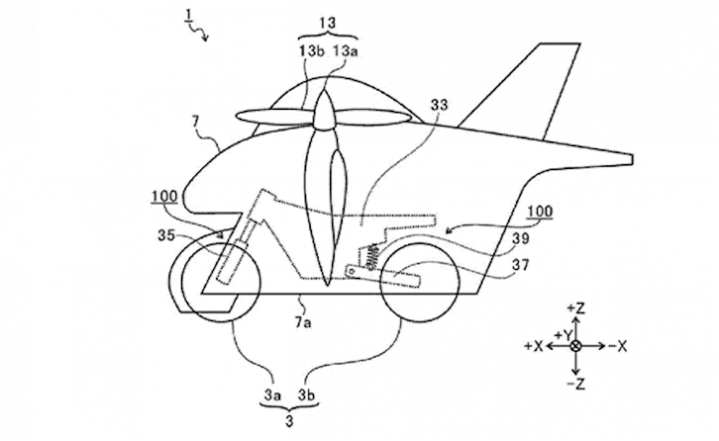Patent application diagram for Subaru flying motorcycle
