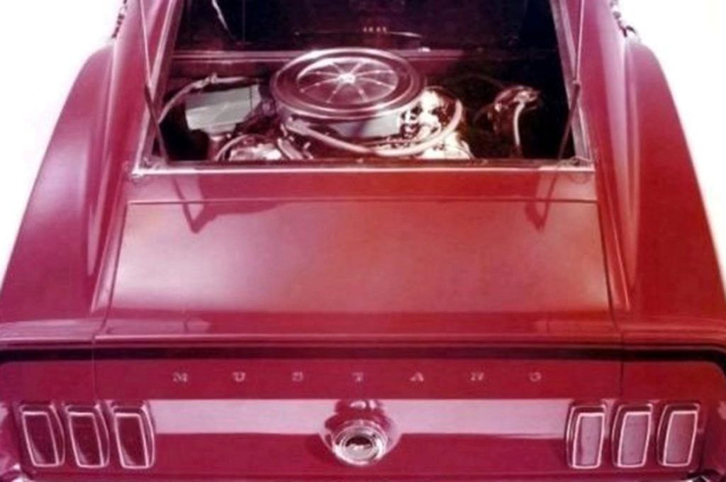 An archival image of a mid-engine Ford Mustang Boss 429.