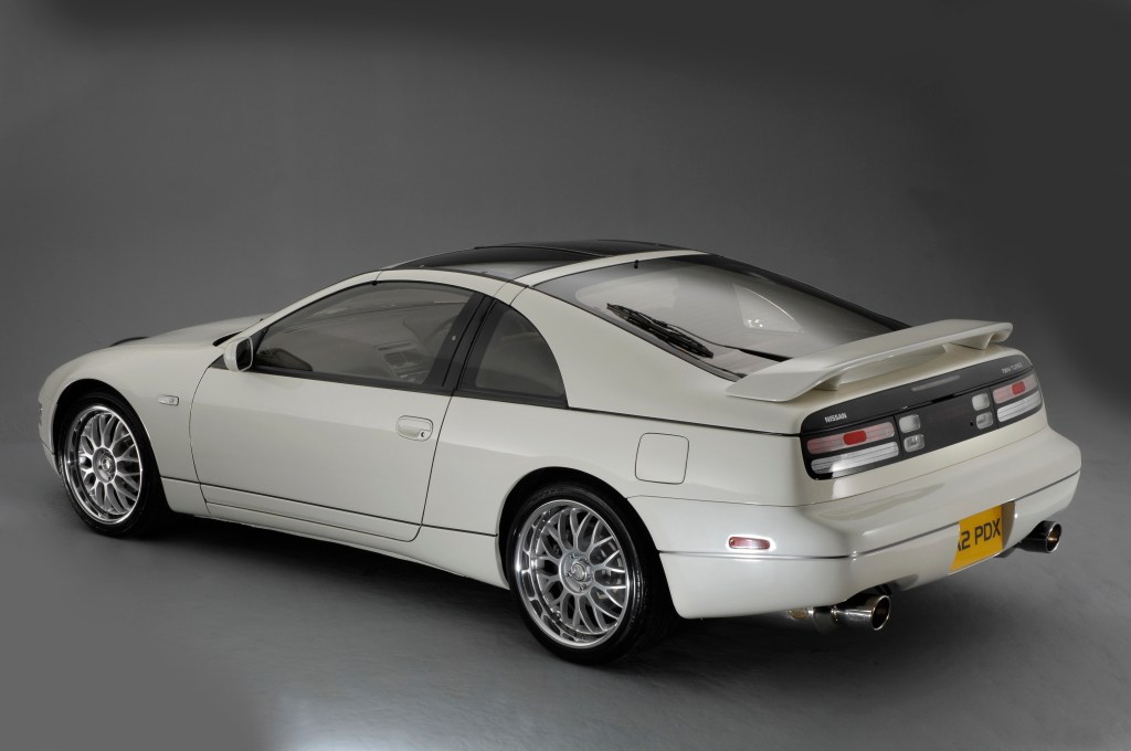 A white 1990 Nissan 200ZX coupe on display
