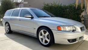 A silver 2005 Volvo V70R parked in a driveway