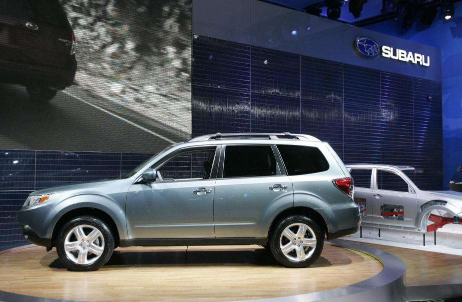 The 2009 Subaru Forester debuts at a press conference during the press days at the 2008 North American International Auto Show at Combo Hall in Detroit, Michigan, on January 13, 2008