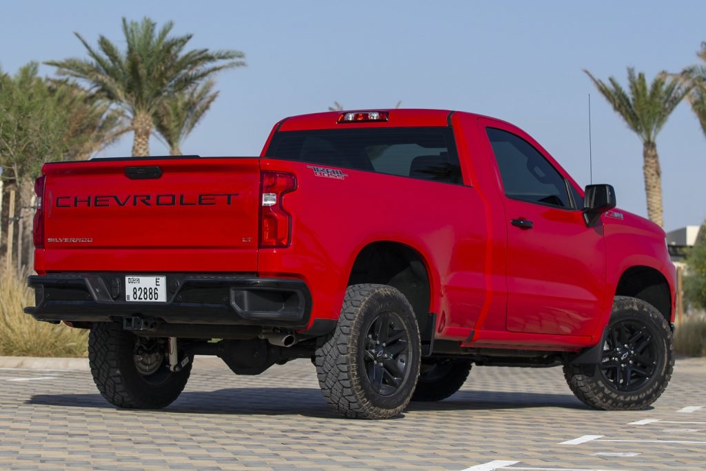 rear 3/4 view of the Silverado short ed, single cab pickup for the Middle East
