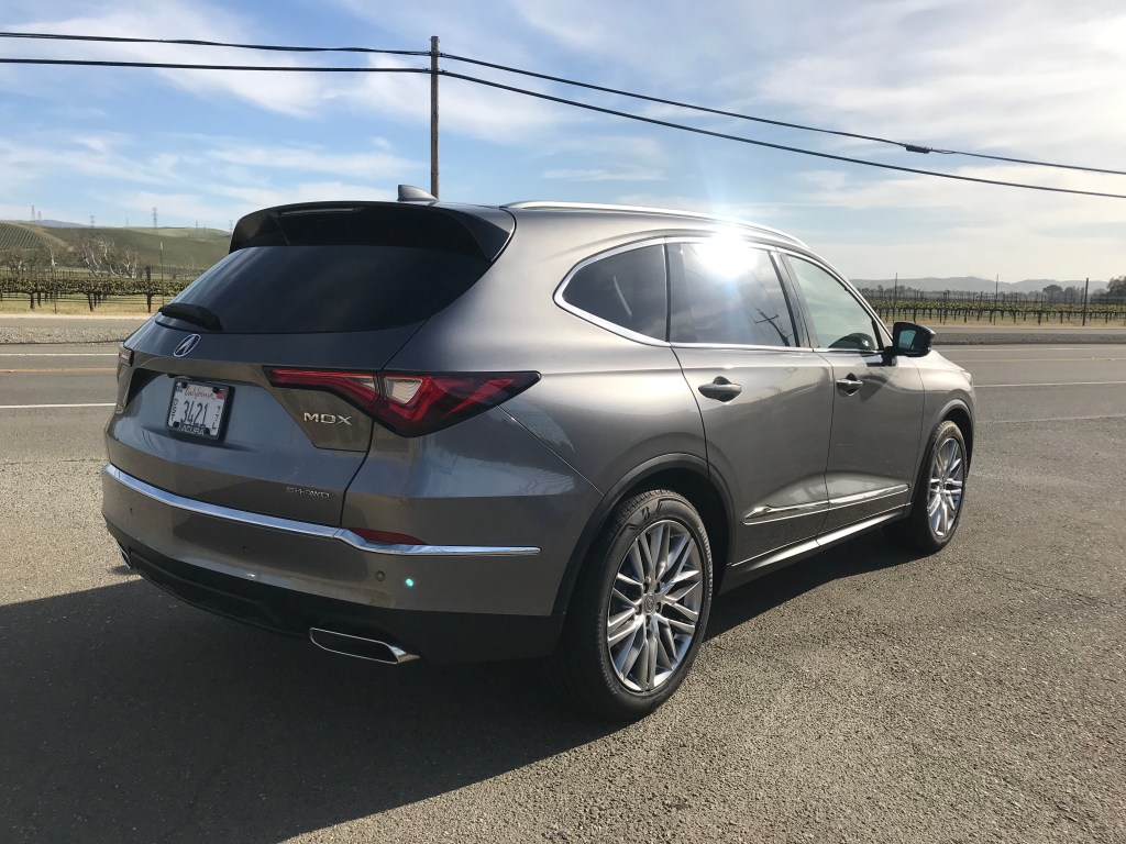 A rear shot of the 2022 Acura MDX in silver