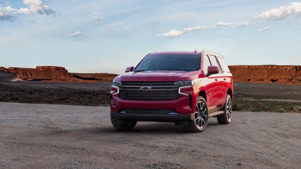 the 2021 Chevrolet Tahoe RST like the red one parked in the desert is one of the Chevrolet Car company's most loved models. 