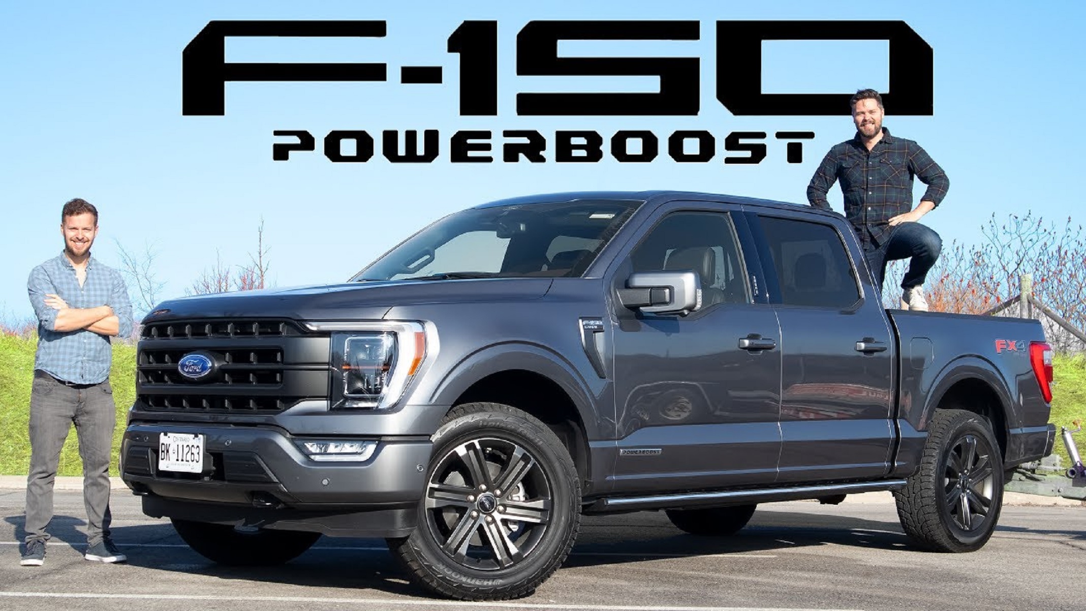 The Throttle House hosts with a dark-gray 2021 Ford F-150 Lariat PowerBoost Hybrid