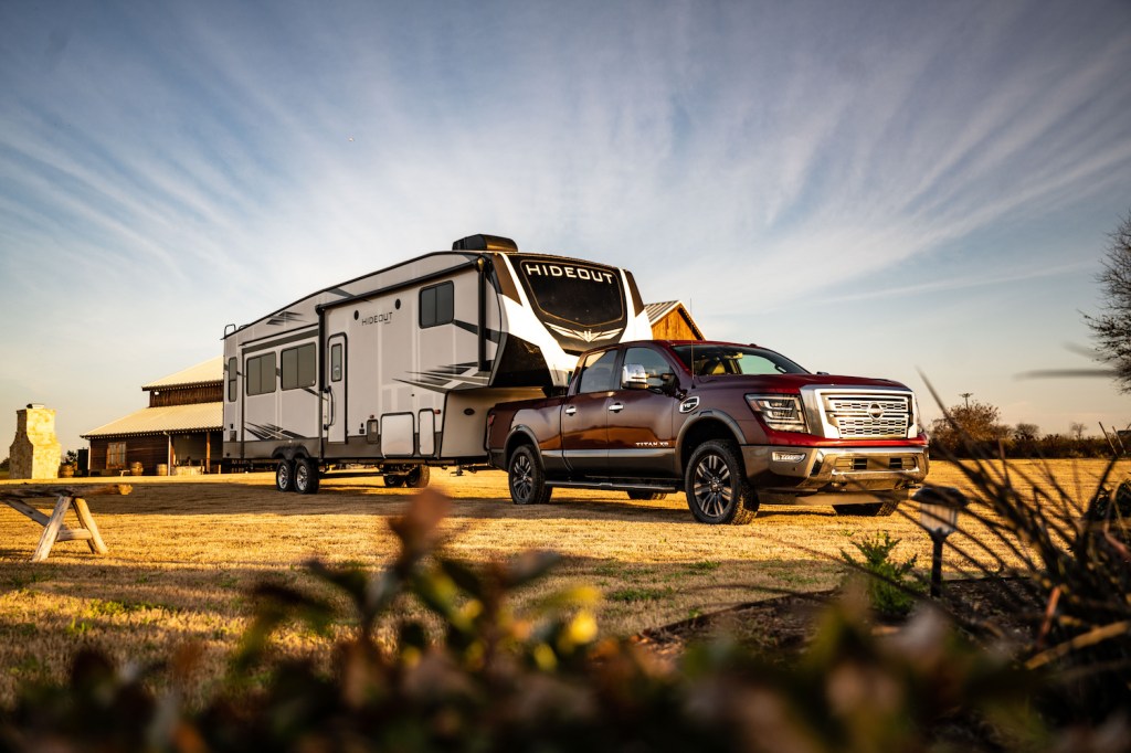 2021 Nissan Titan XD towing an RV