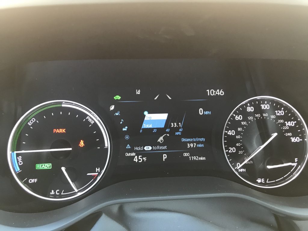 a picture of the 2021 Toyota Sienna Fuel Economy Readout. The fuel gauge is still full