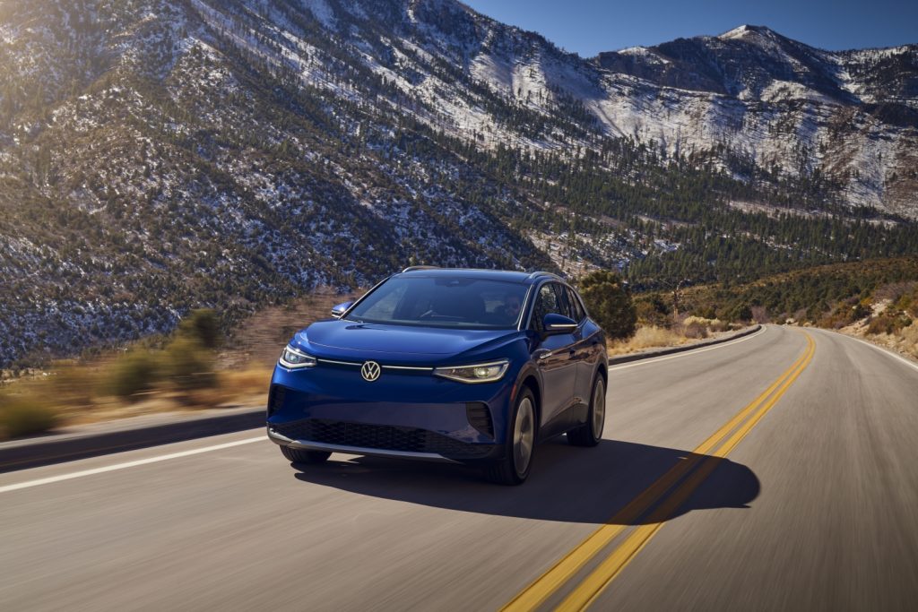 a running shot of the 2021 Volkswagen ID.4 from the front