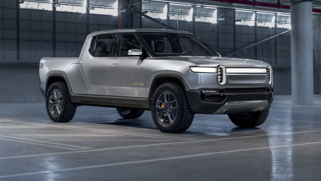 The 2021 Rivian R1T on display 