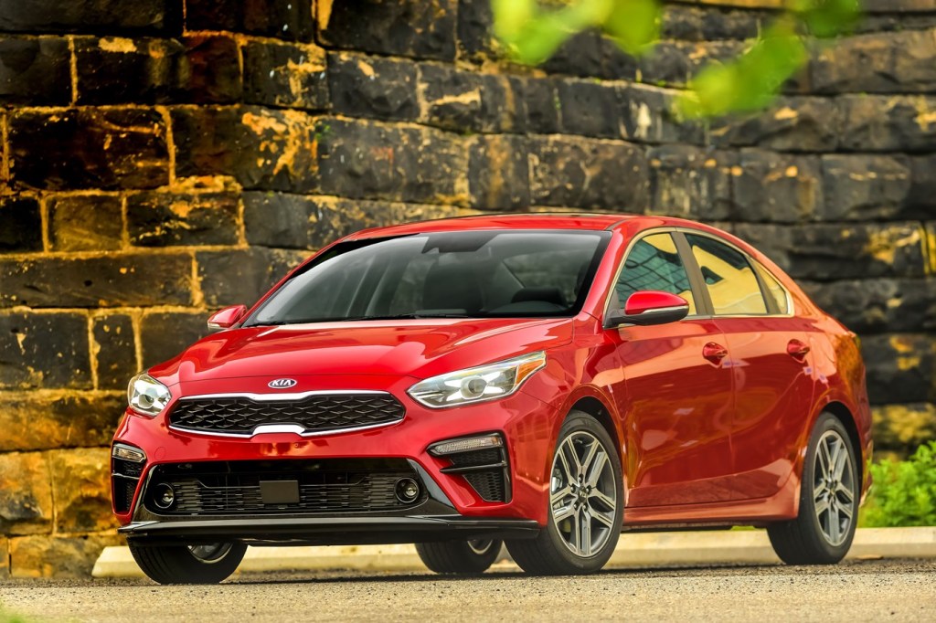 a shot of a red 2021 Kia Forte 
