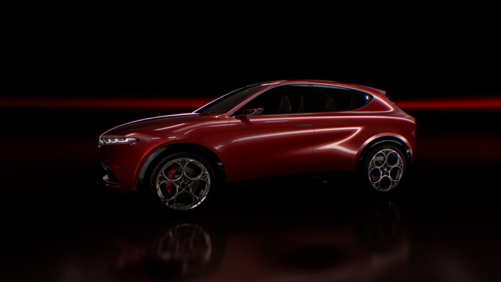 2022 Alfa Romeo Tonale crossover in red in dark background