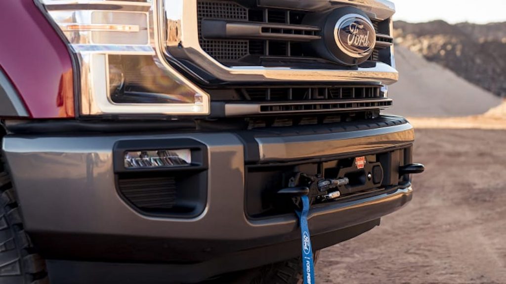 Close up of the Ford F-250 Super Duty with the Ford Performance Warn Winch