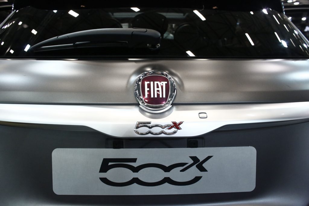 A close up of the Fiat 500X badge on the rear hatch