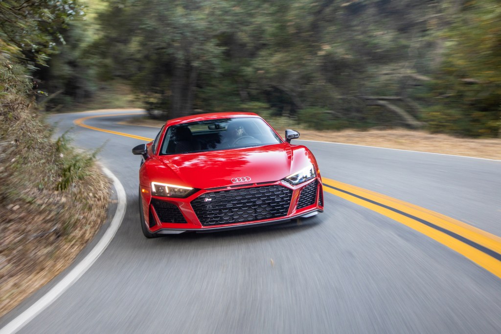 An image of a red Audi R8 outdoors.
