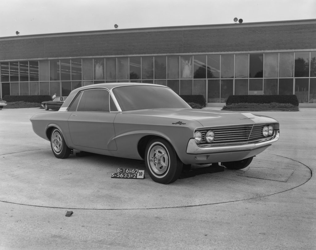 An image of a Ford Mustang prototype parked outdoors.