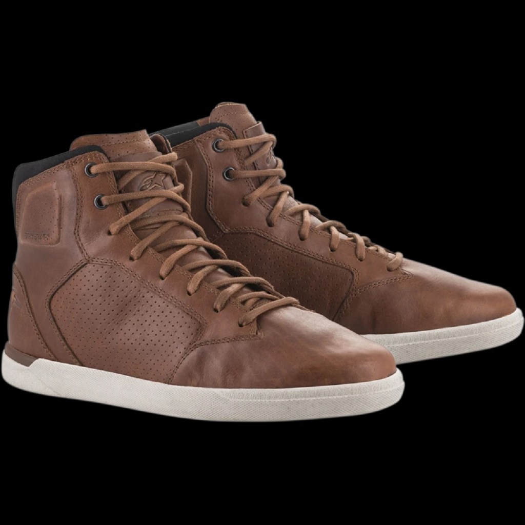 A pair of brown-leather Alpinestars J-Cult motorcycle shoes