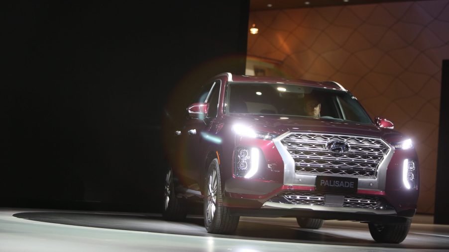 Burgundy Hyundai Motor Co. Palisade sports utility vehicle (SUV) is displayed during AutoMobility LA ahead of the Los Angeles Auto Show