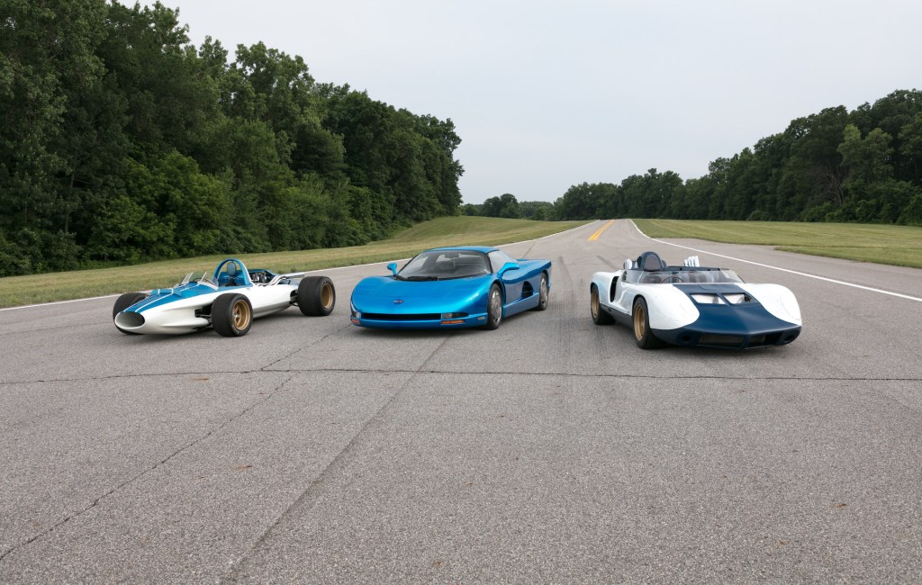 An image of a Mid-Engined Chevrolet Corvette concept parked outdoors.