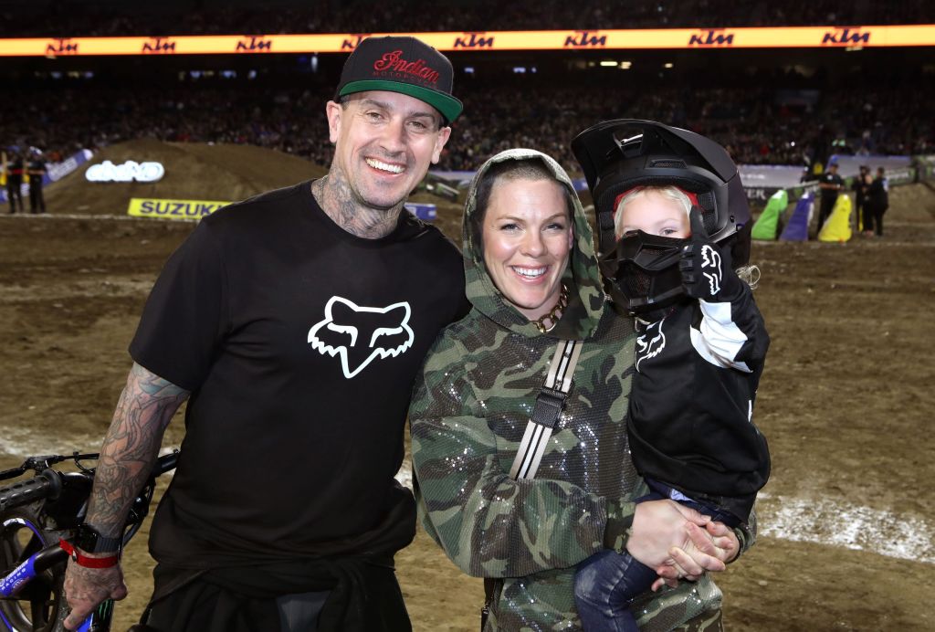 Carey Hart with wife P!nk and son Jameson Moon at the Monster Energy Supercross VIP Event