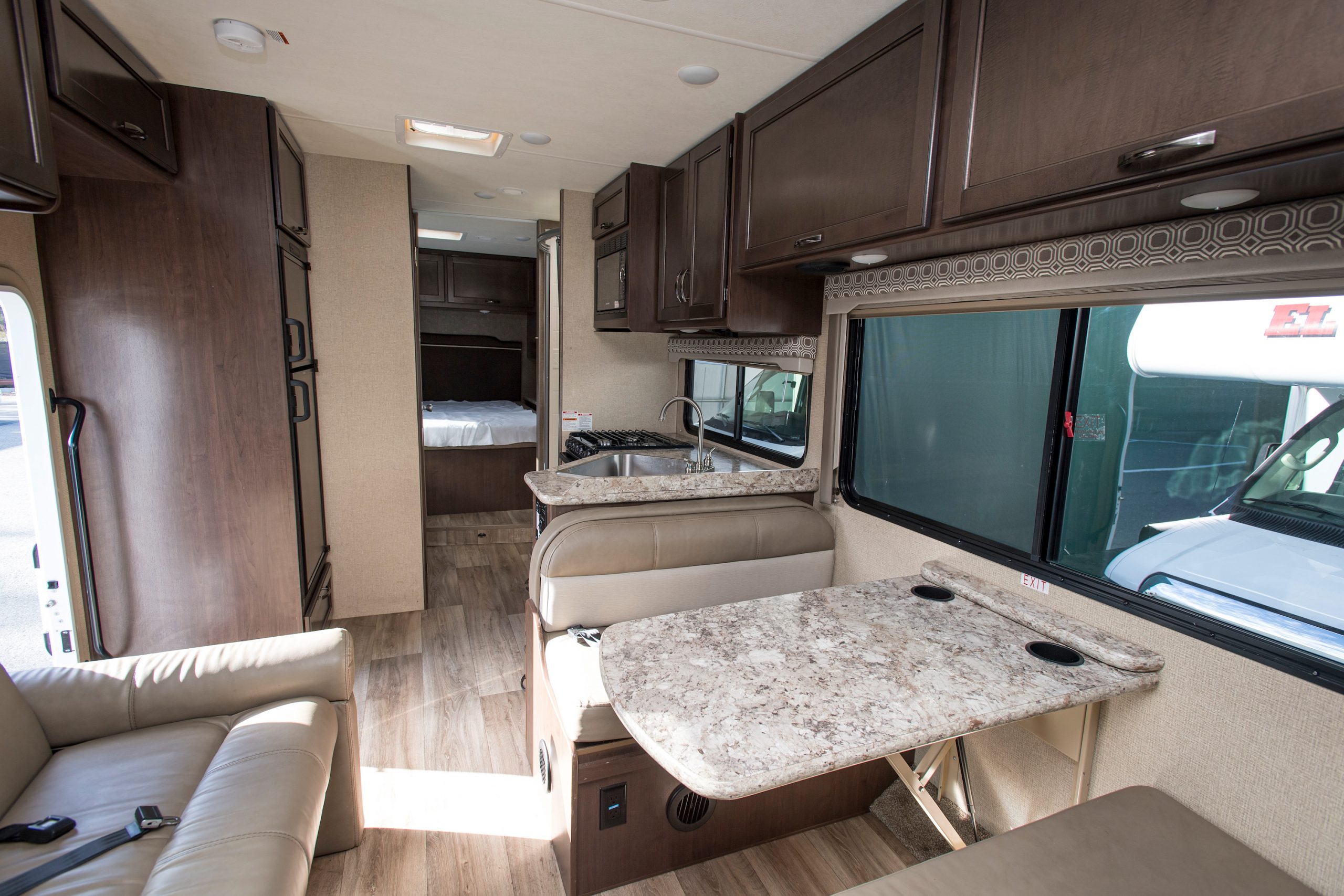 The interior of a Four Winds Class C motorhome is seen in the Presidio in San Francisco