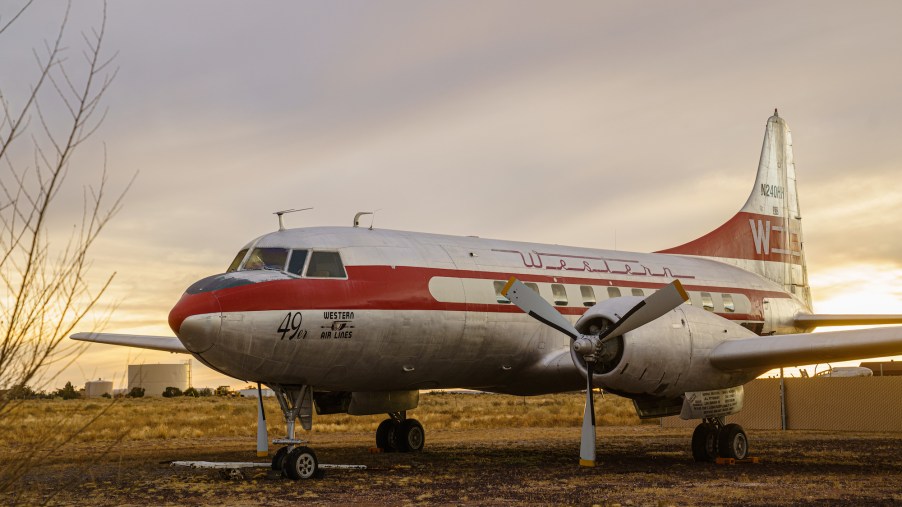 Two men made an RV out of an airplane similar to this Western Airlines Convair CV-240, on display at Planes of Fame Air Museum on January 8, 2021, in Valle, Arizona