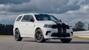 An image of a Dodge Durango SRT Hellcat parked outside.