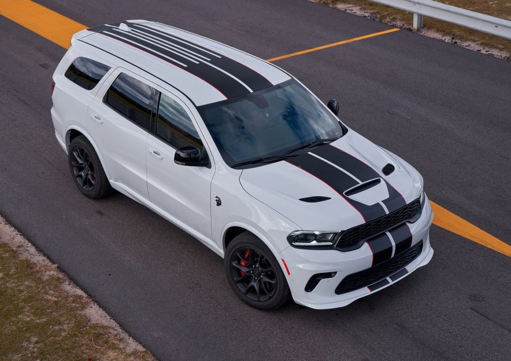 An image of a Dodge Durango SRT Hellcat parked outside.