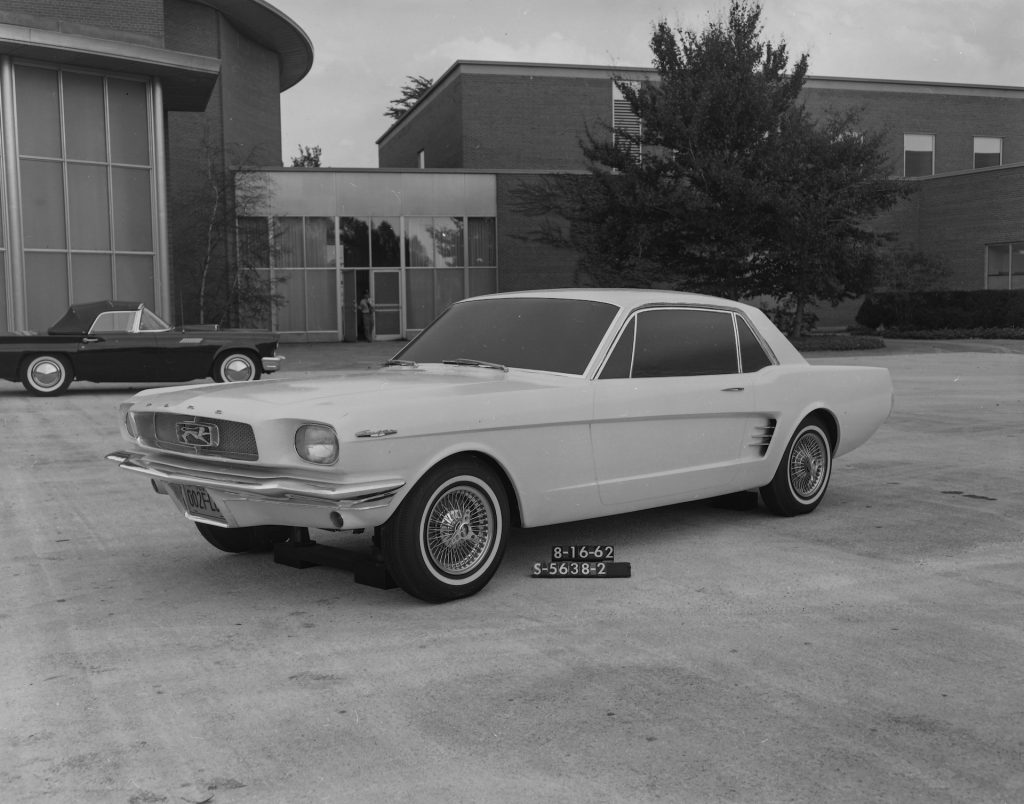 An image of a Ford Mustang prototype parked outdoors.