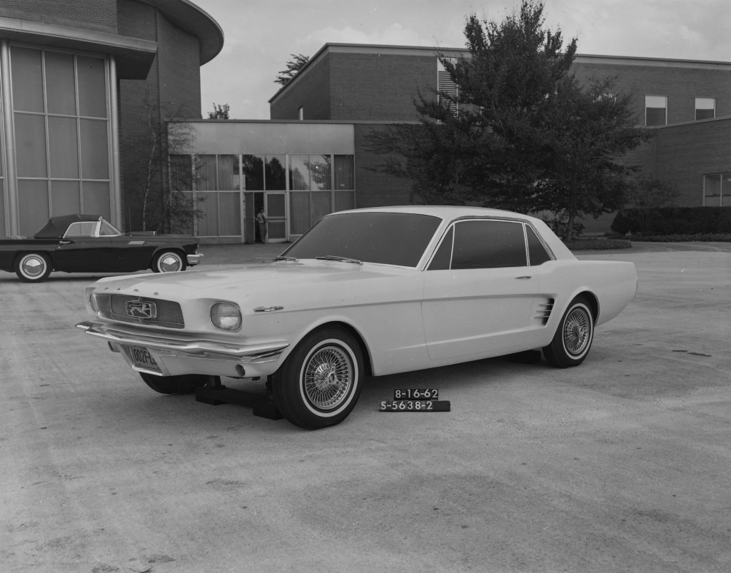 An image of a Ford Mustang prototype parked outdoors.