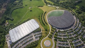 An image of the McLaren Technology Centre from the sky.